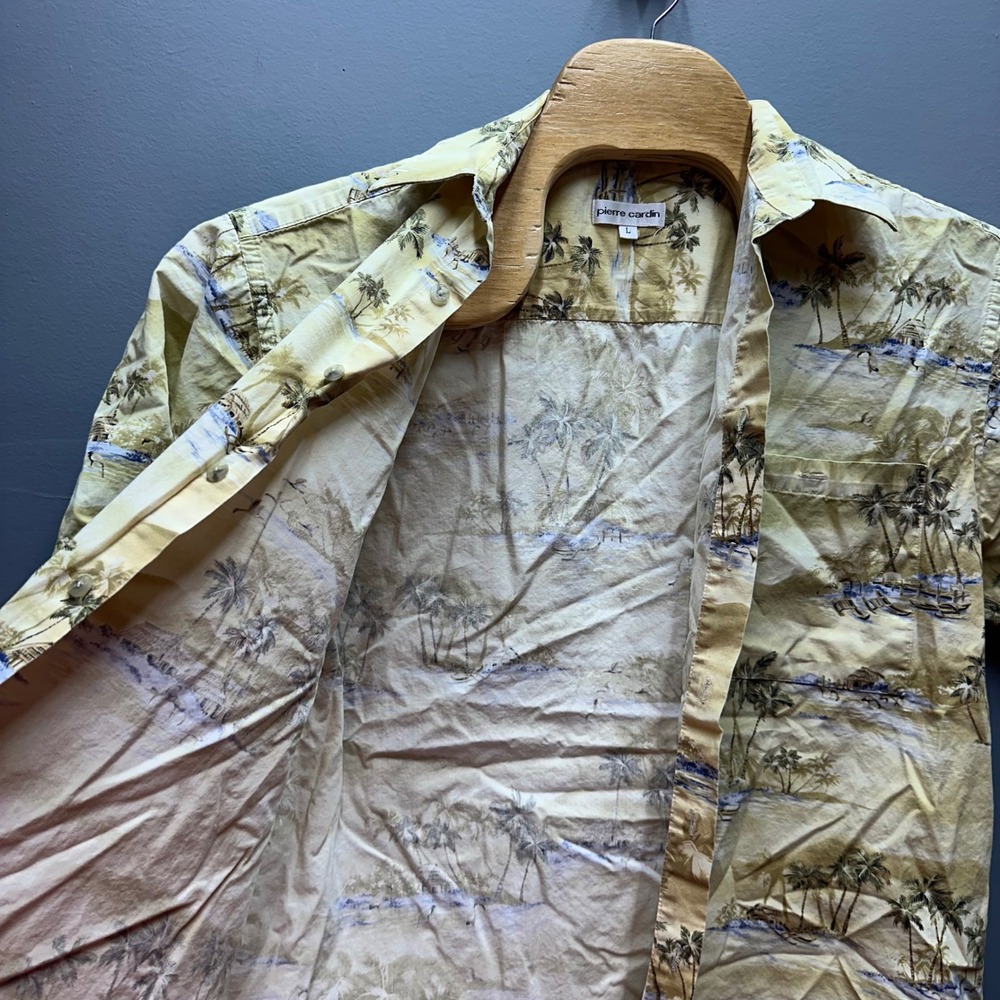 Vintage Pierre Cardin Hawaiian Aloha Shirt Mens L Palm Beach Tropical - Picture 3 of 9